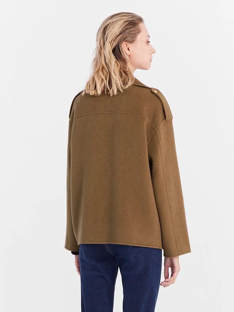 Brown Silk Crop Woolen Coat