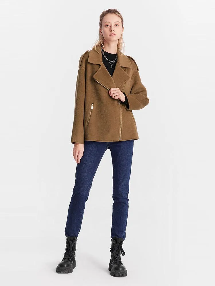 Brown Silk Crop Woolen Coat