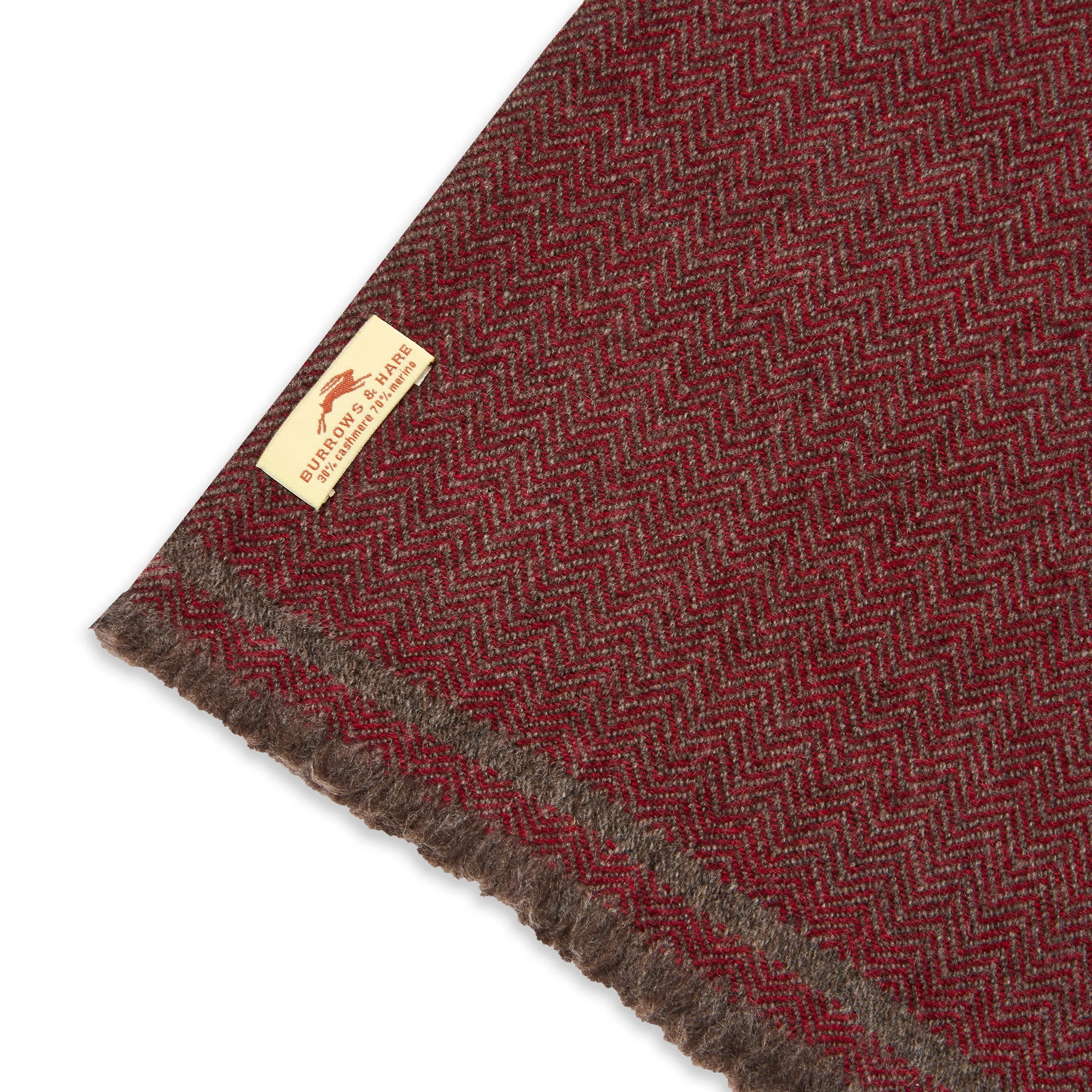 Cashmere & Merino Wool Scarf - Burgundy Herringbone