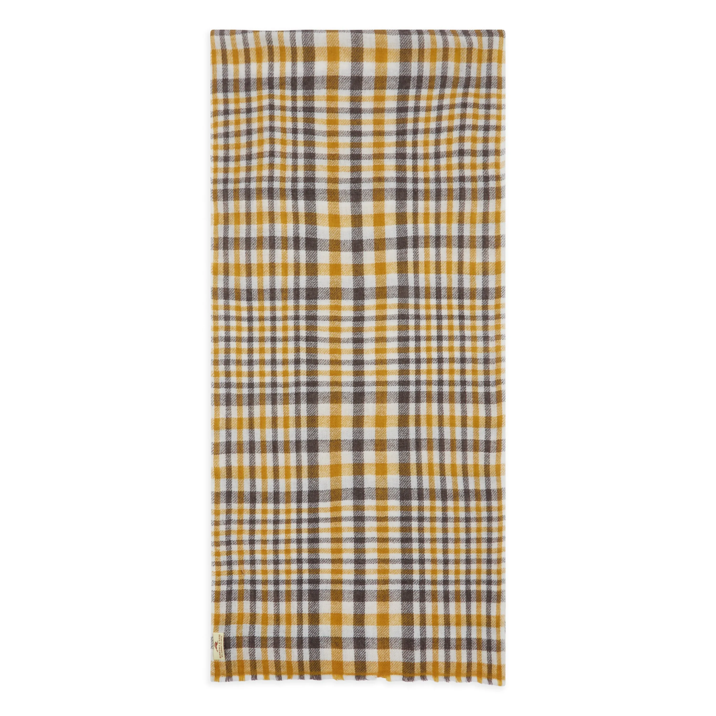 Cashmere & Merino Wool Scarf - Tartan Mustard & Brown