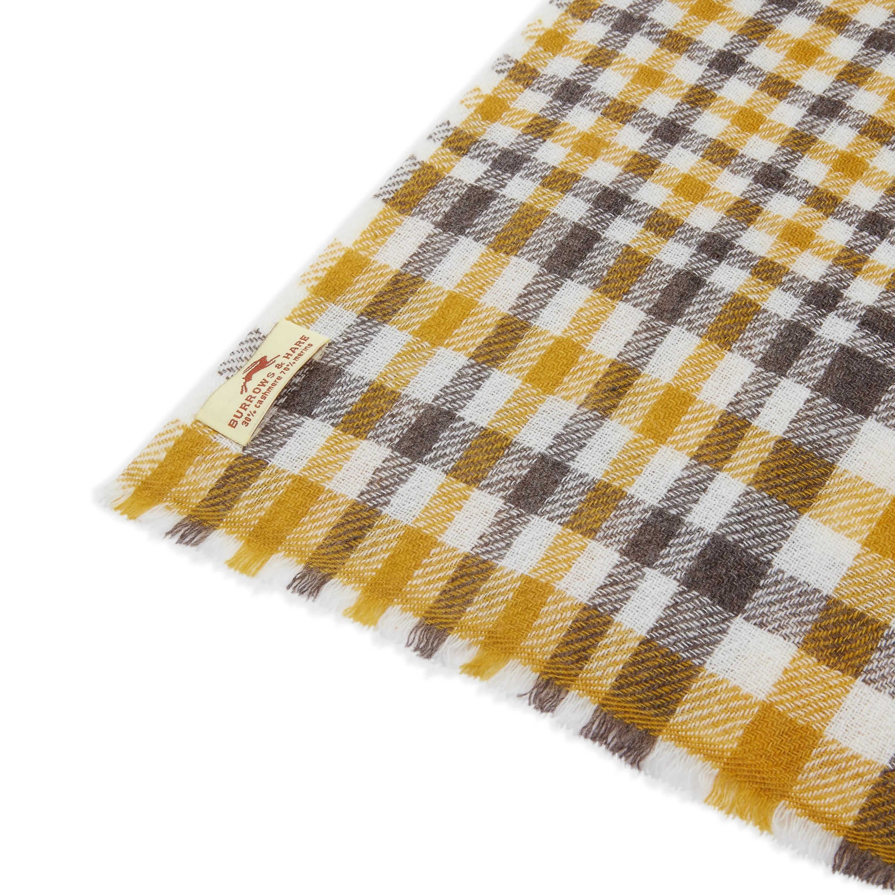 Cashmere & Merino Wool Scarf - Tartan Mustard & Brown