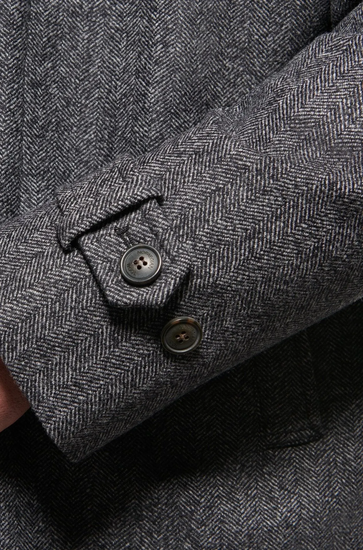 Cashmere Wool Car Coat, Grey Black Herringbone