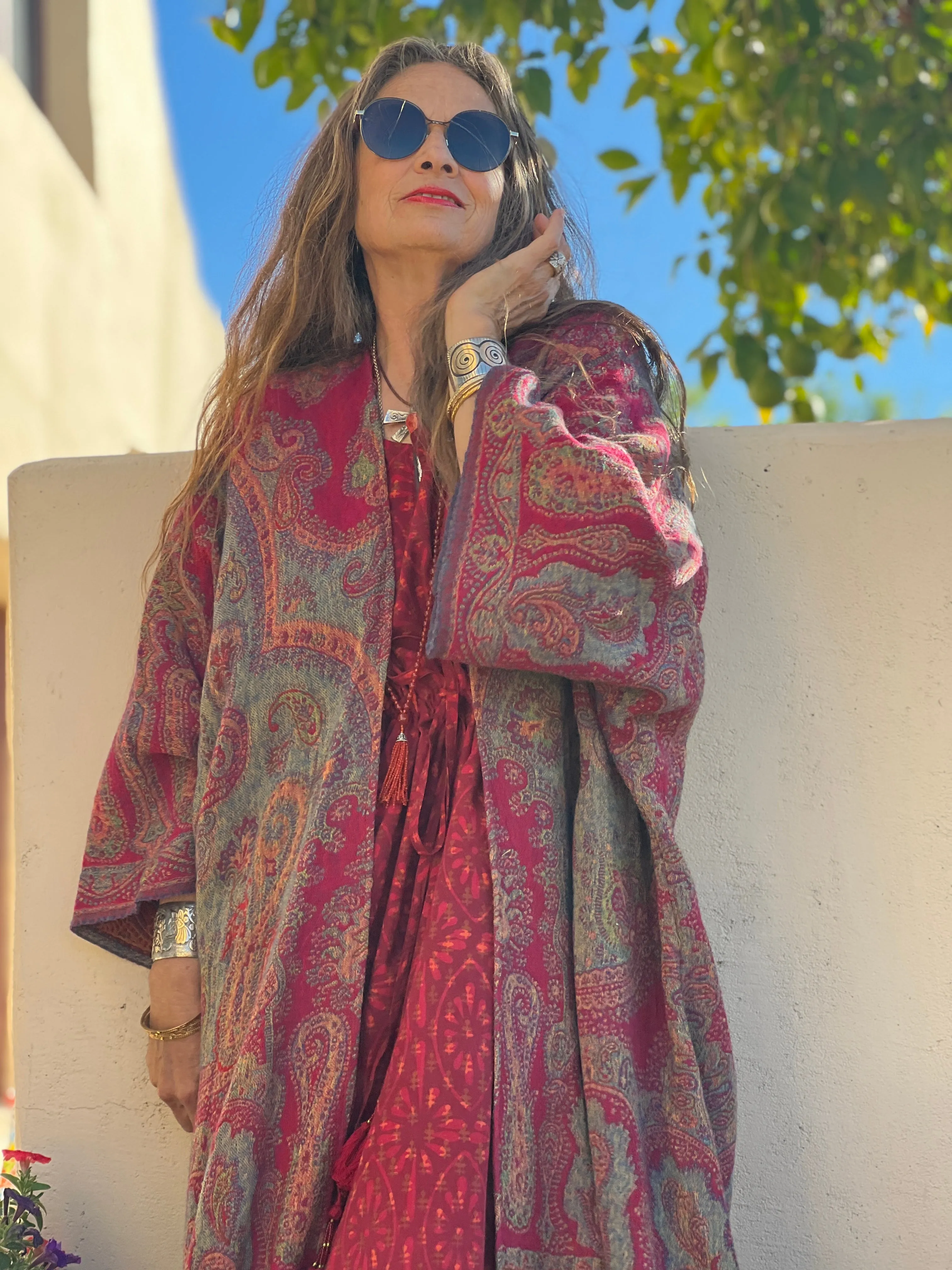 Celesia Paisley Boiled Wool Kimono Coat