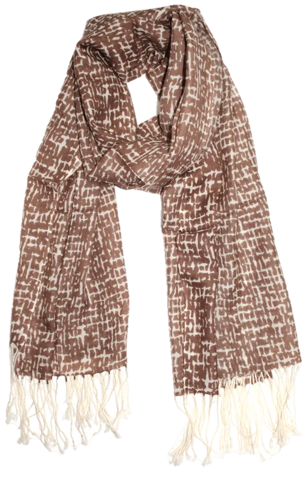 Checkerboard Print Wool Scarf - Brown