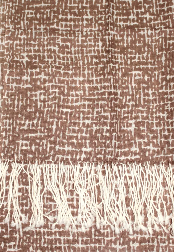 Checkerboard Print Wool Scarf - Brown