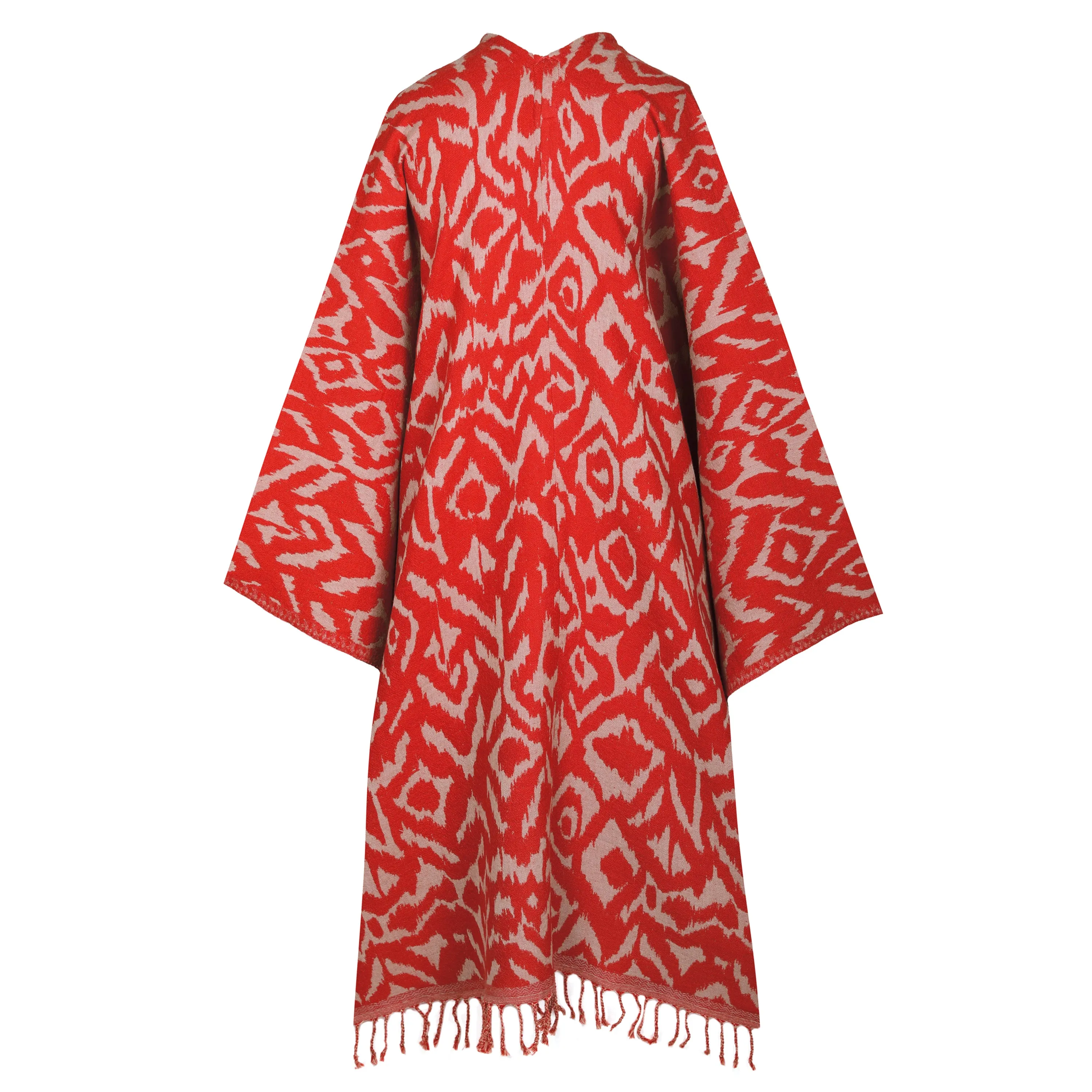 Cheryl Ikat Geranium Boiled Wool Kimono Coat Reversible