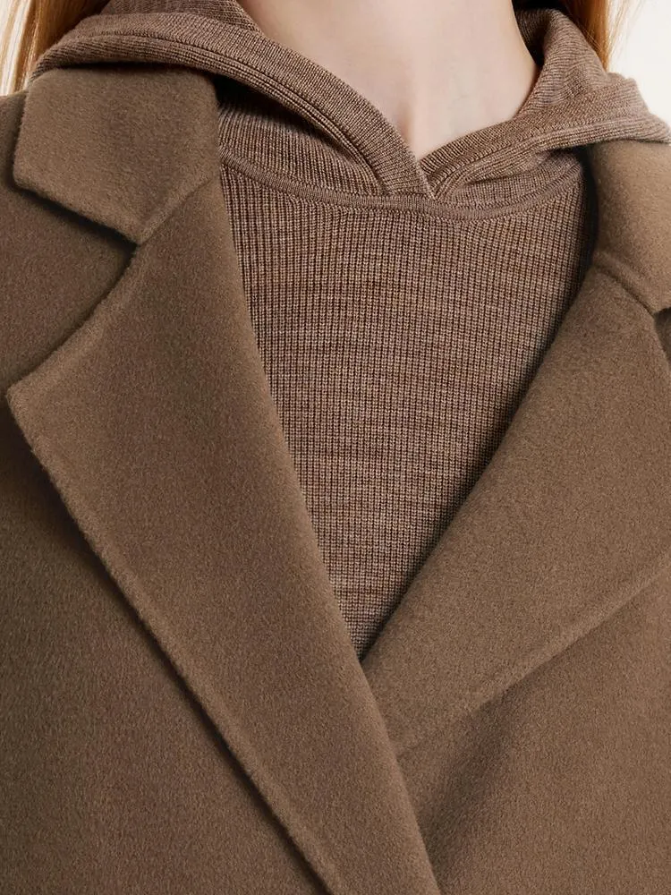 Coffee Tencel Wool Double-Faced Coat