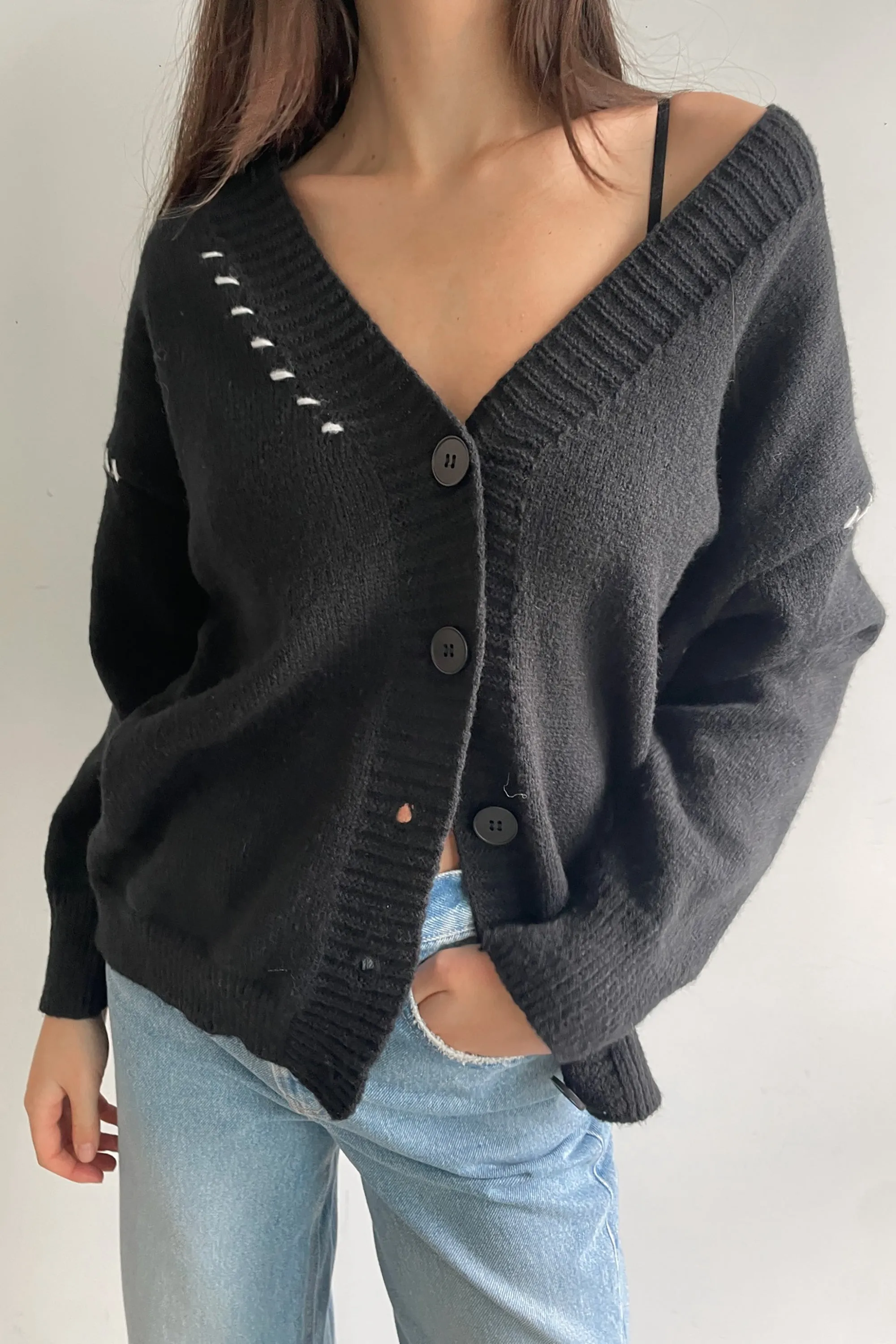 CONTRAST STITCH CARDIGAN