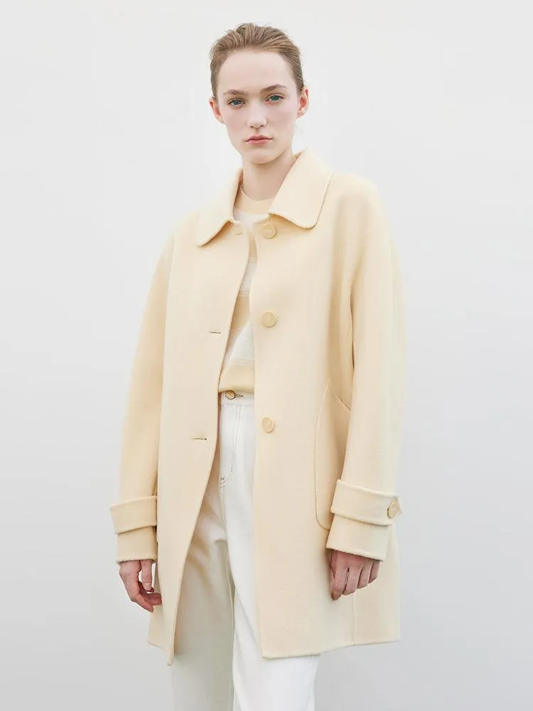 Cream Yellow Mid-length Woolen Coat