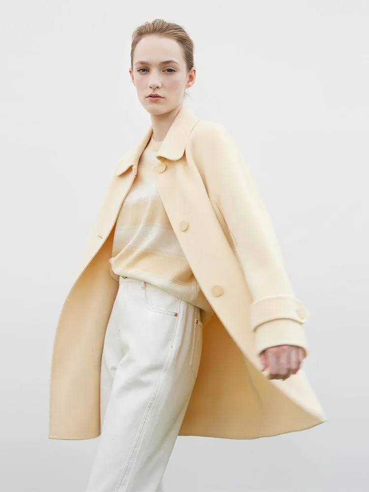 Cream Yellow Mid-length Woolen Coat