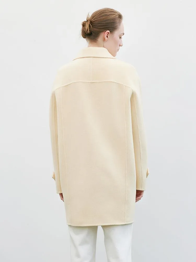 Cream Yellow Mid-length Woolen Coat