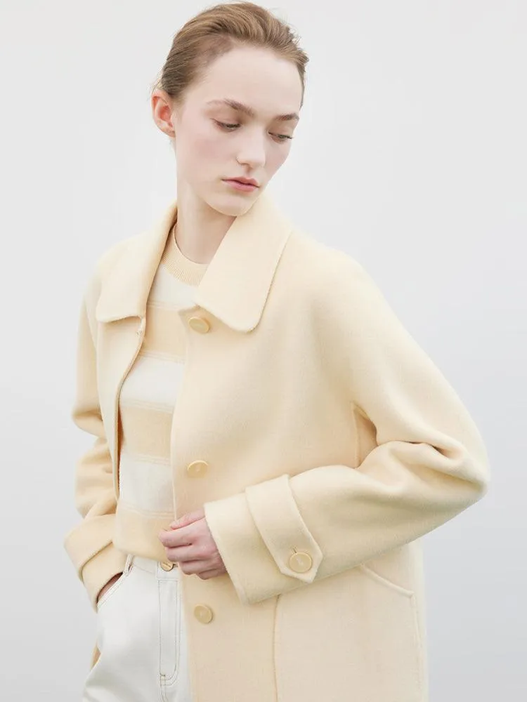 Cream Yellow Mid-length Woolen Coat