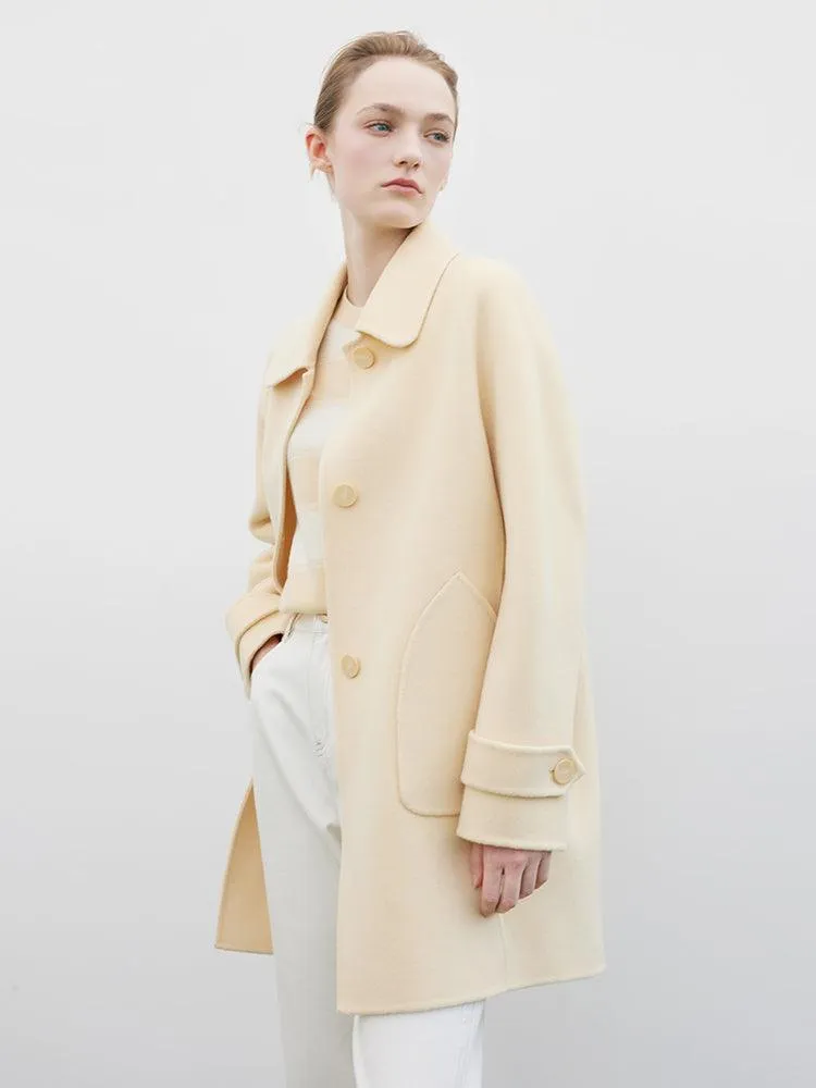 Cream Yellow Mid-length Woolen Coat