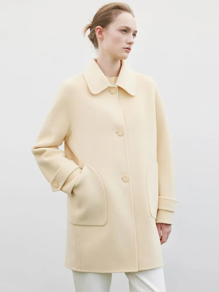 Cream Yellow Mid-length Woolen Coat