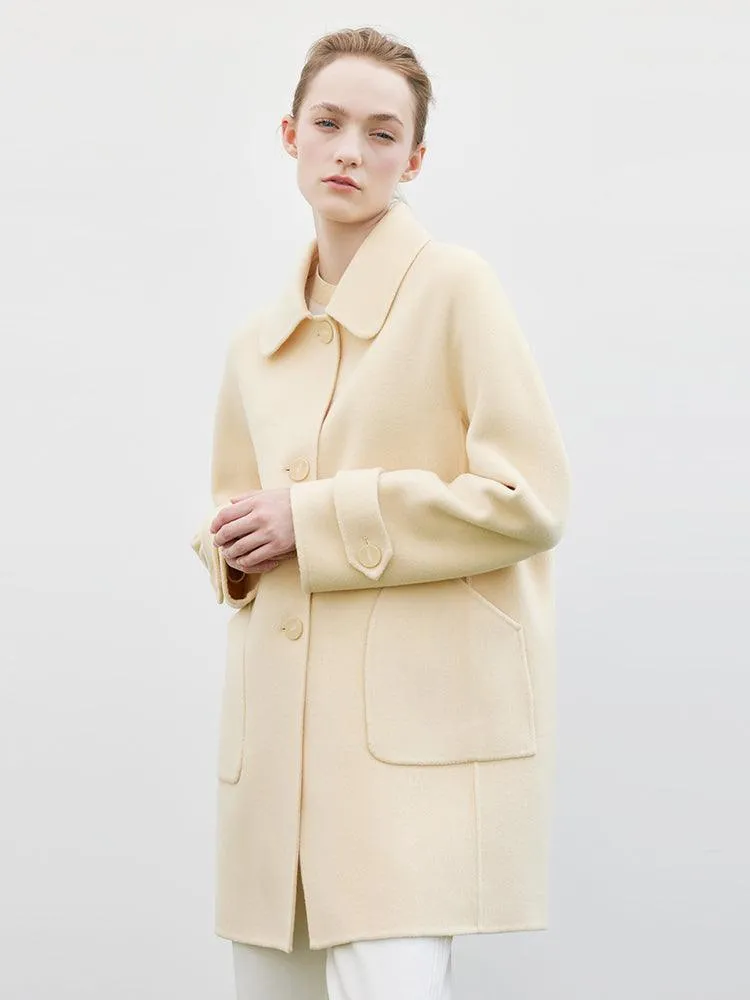 Cream Yellow Mid-length Woolen Coat