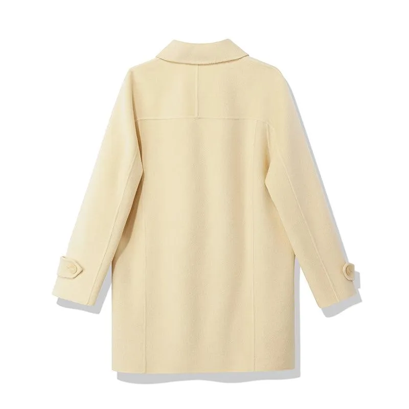 Cream Yellow Mid-length Woolen Coat