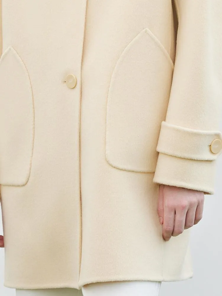 Cream Yellow Mid-length Woolen Coat