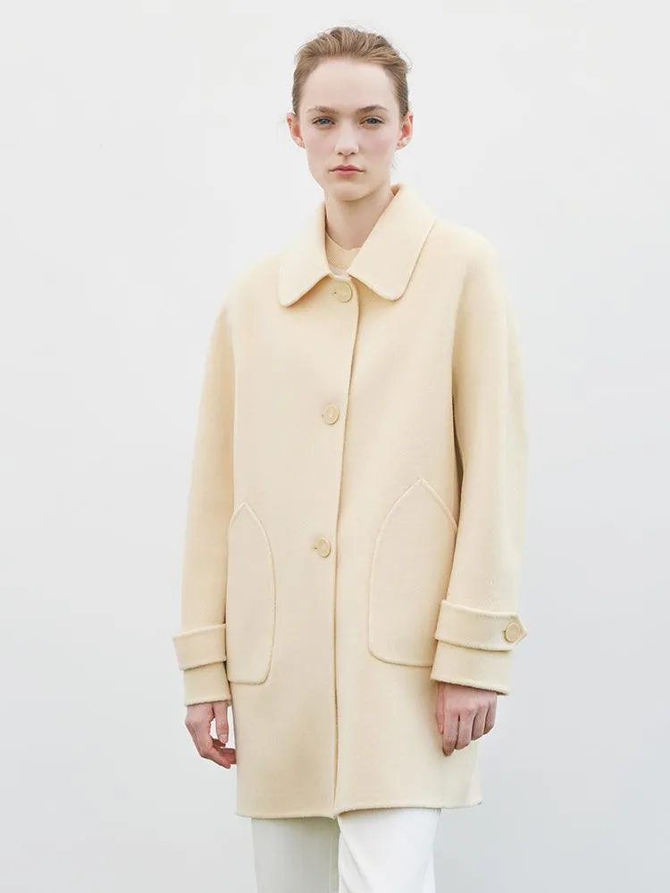 Cream Yellow Mid-length Woolen Coat