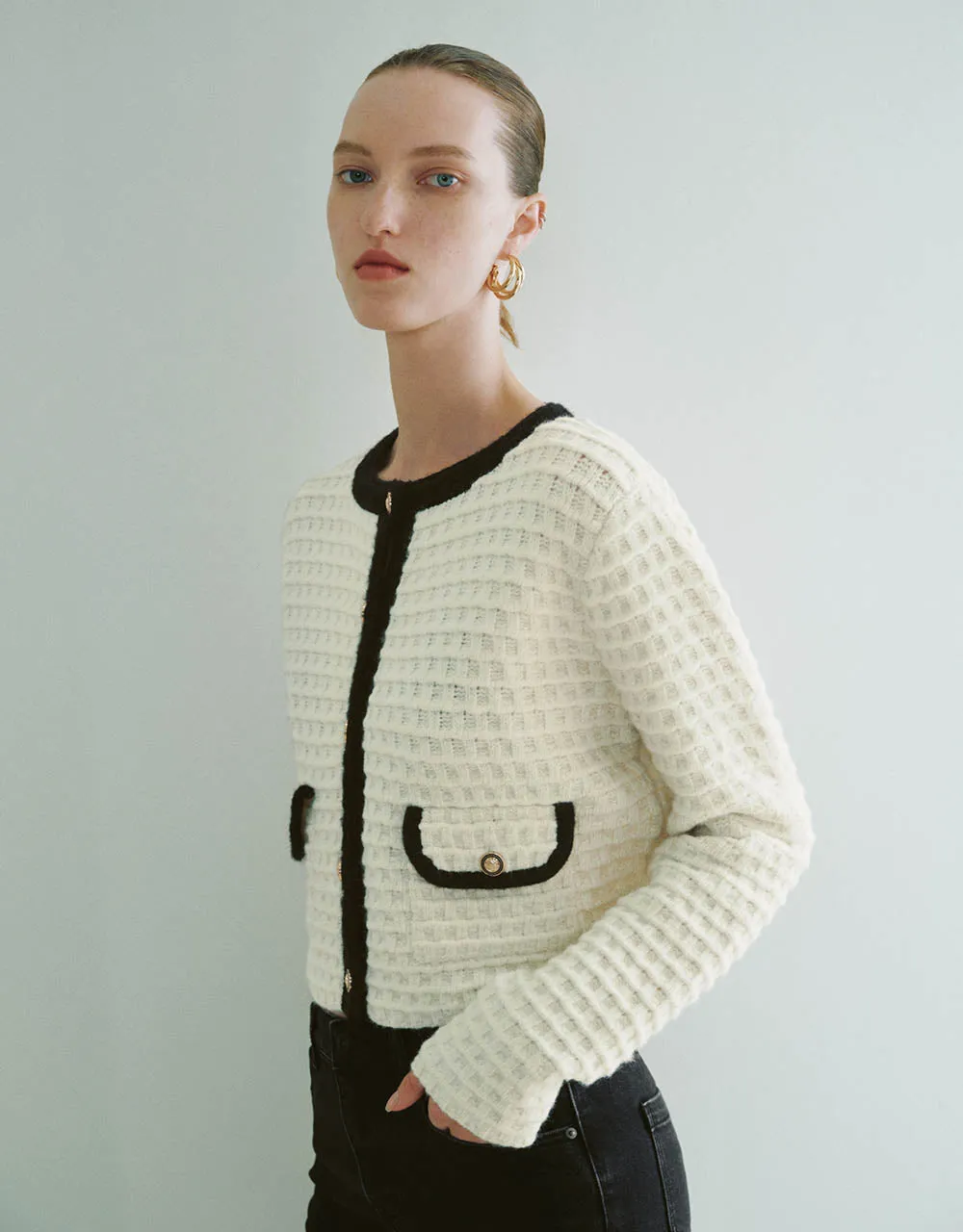 Crew Neck Knitted Cardigan