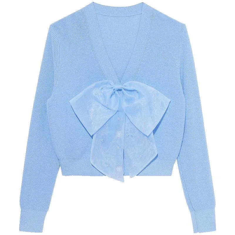 Detachable Bowknot Woolen Knitted Cardigan