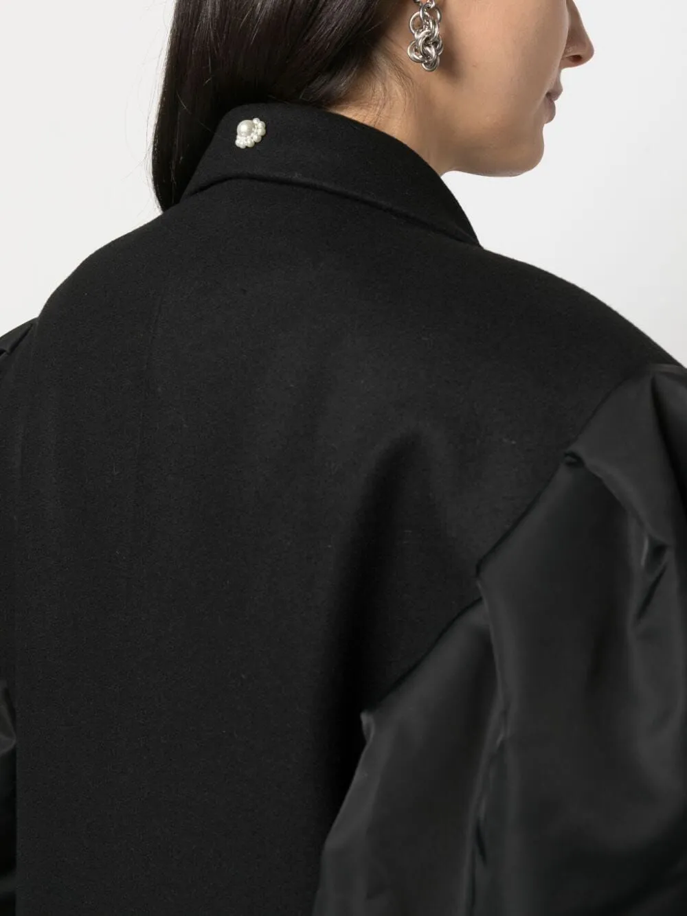 DOUBLE BREASTED COAT W/ BOMBER SATIN SLEEVES