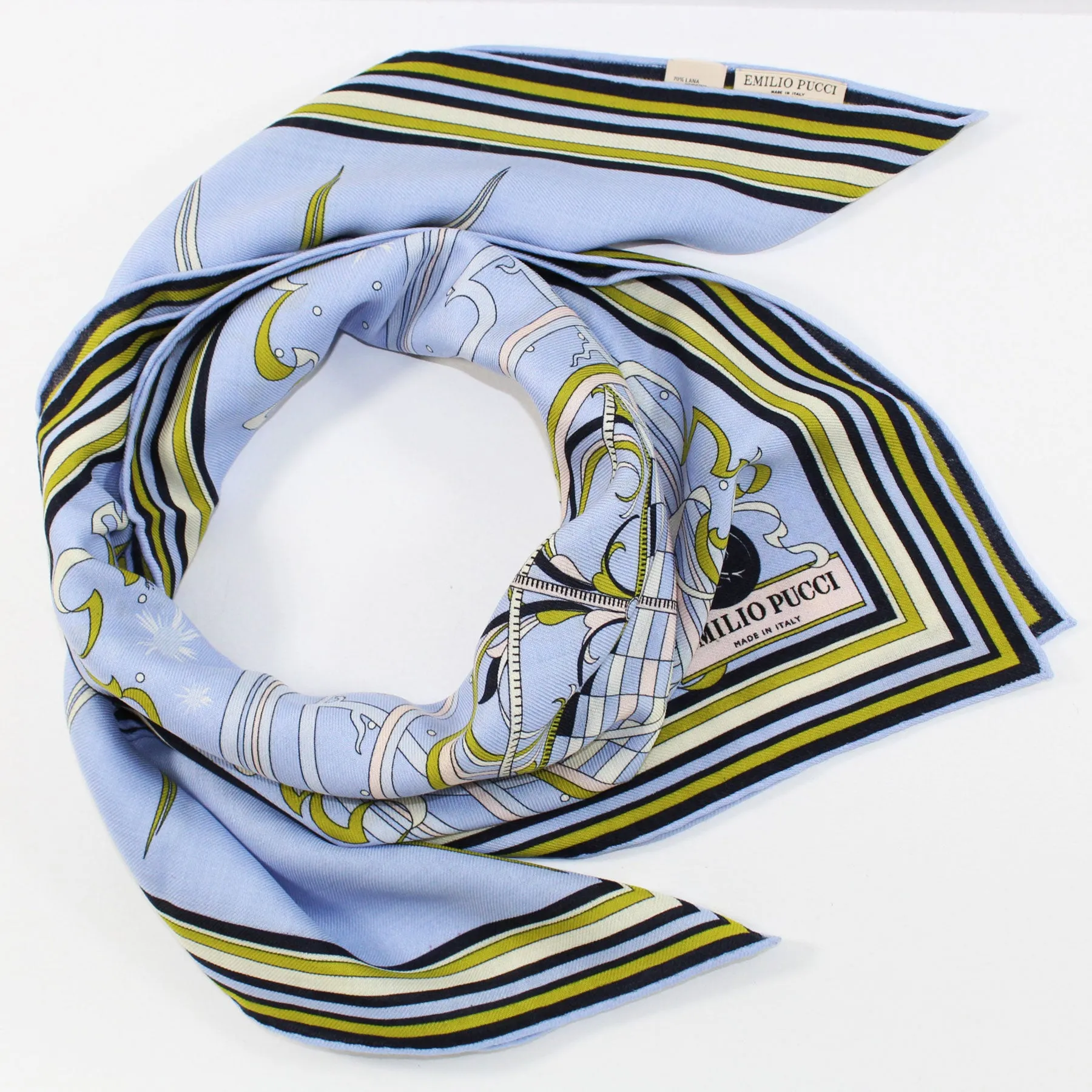 Emilio Pucci Wool Silk Scarf Lilac Olive Design - Square Foulard