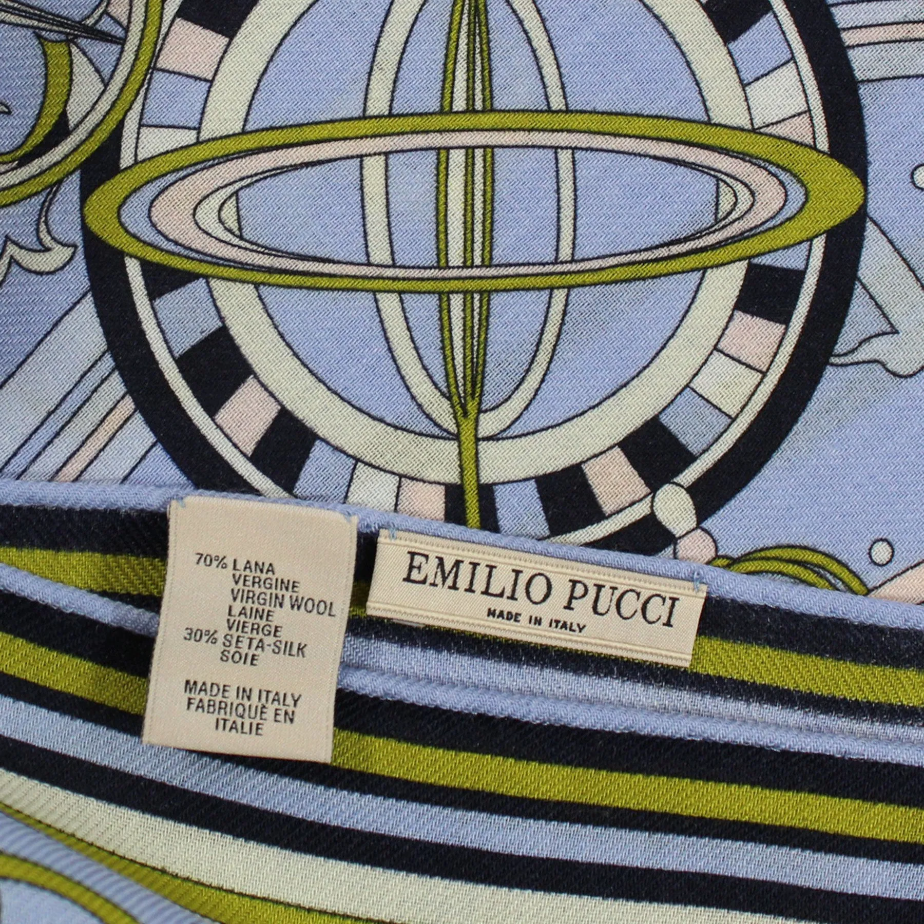 Emilio Pucci Wool Silk Scarf Lilac Olive Design - Square Foulard