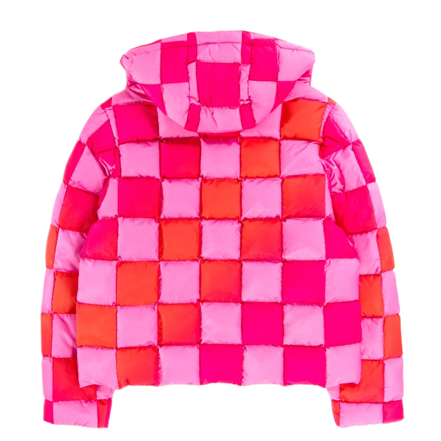 ERL GRADIENT CHECKER HOODED PUFFER COAT PINK