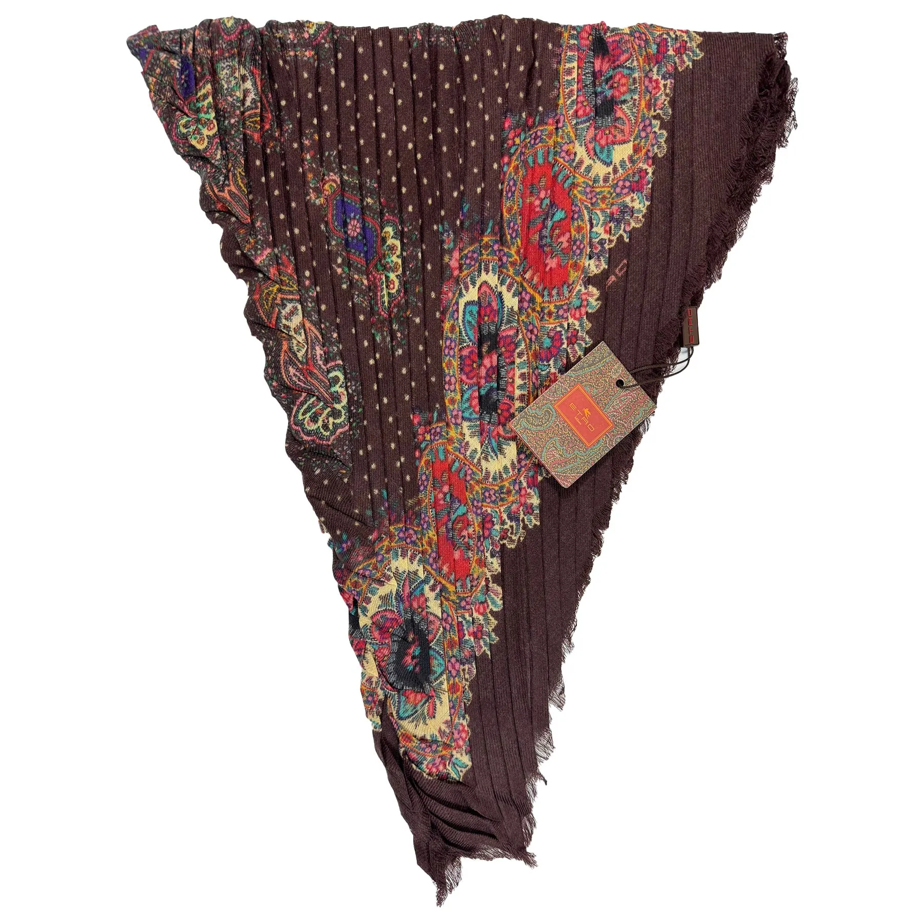 Etro Scarf Brown Pleated Wool Shawl