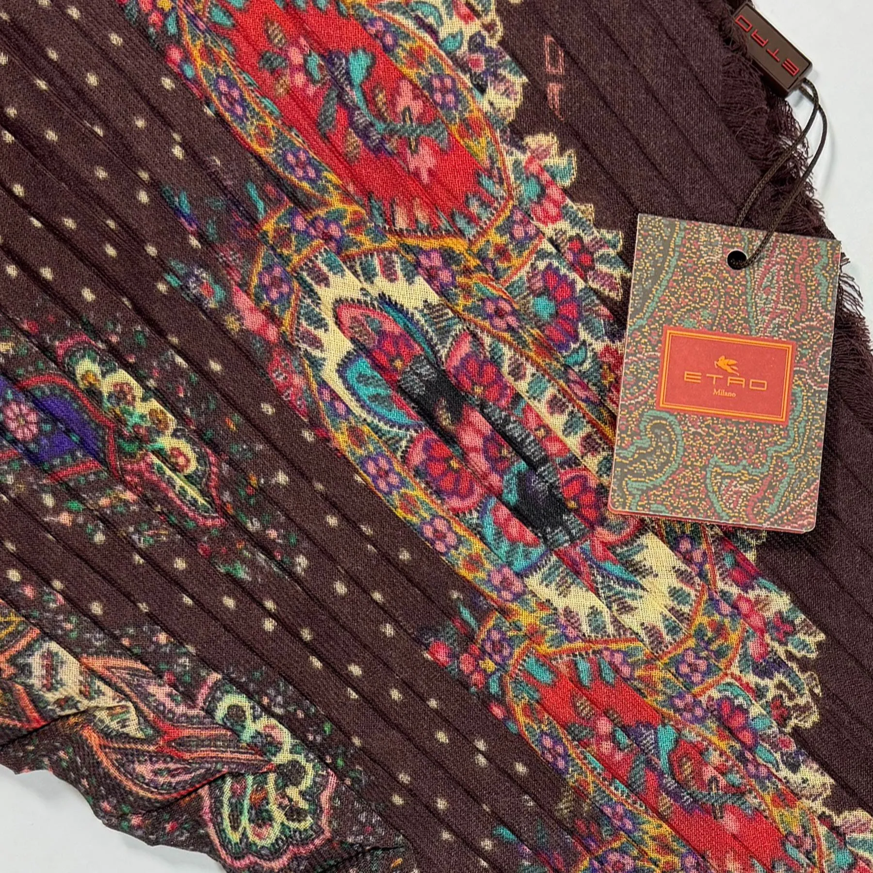 Etro Scarf Brown Pleated Wool Shawl