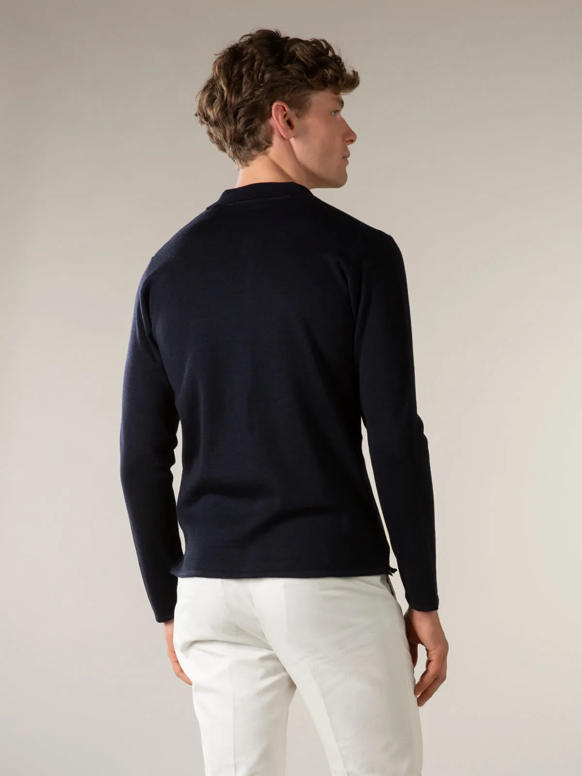 Extrafine Merino Knitted Shirt Navy