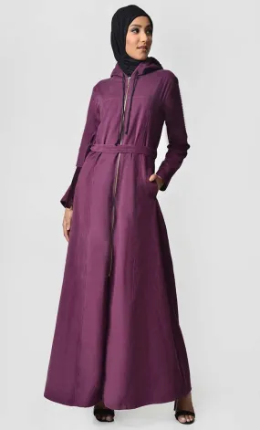 Fall Front Zipper corduroy Abaya Dress