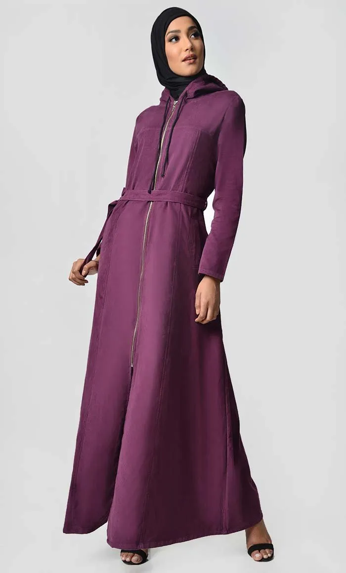 Fall Front Zipper corduroy Abaya Dress