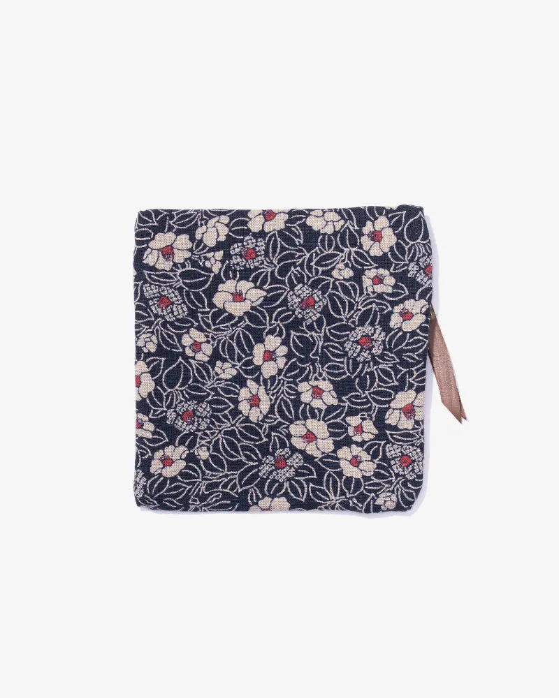 Flat Small Zipper Pouch, Indigo Small Tsubaki