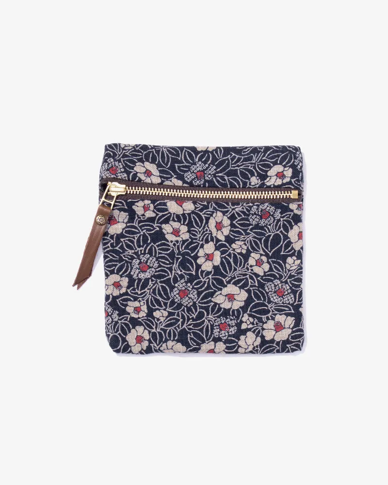 Flat Small Zipper Pouch, Indigo Small Tsubaki