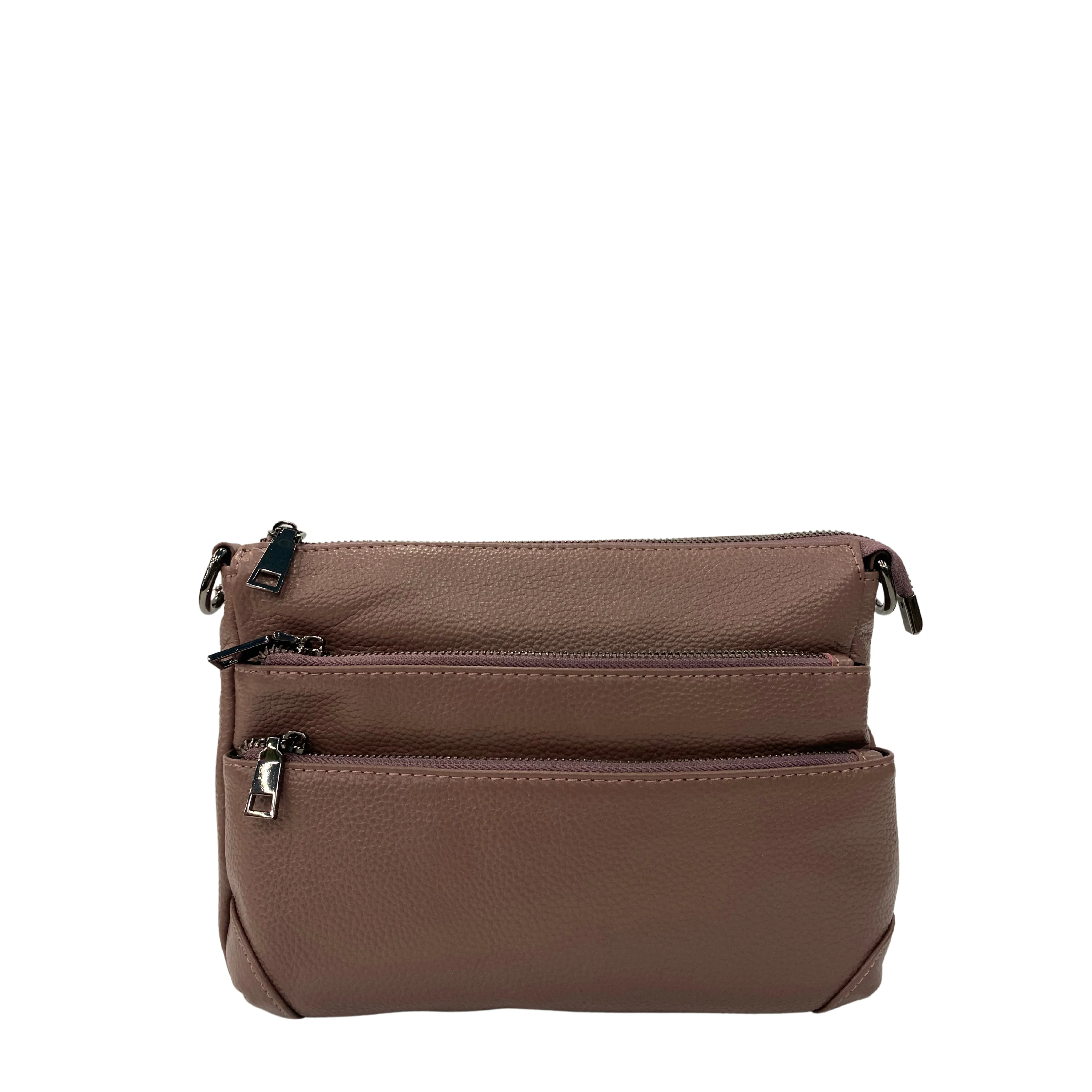 Genuine Leather Multipe-Zipper Shoulder Bag - Multiple Colors