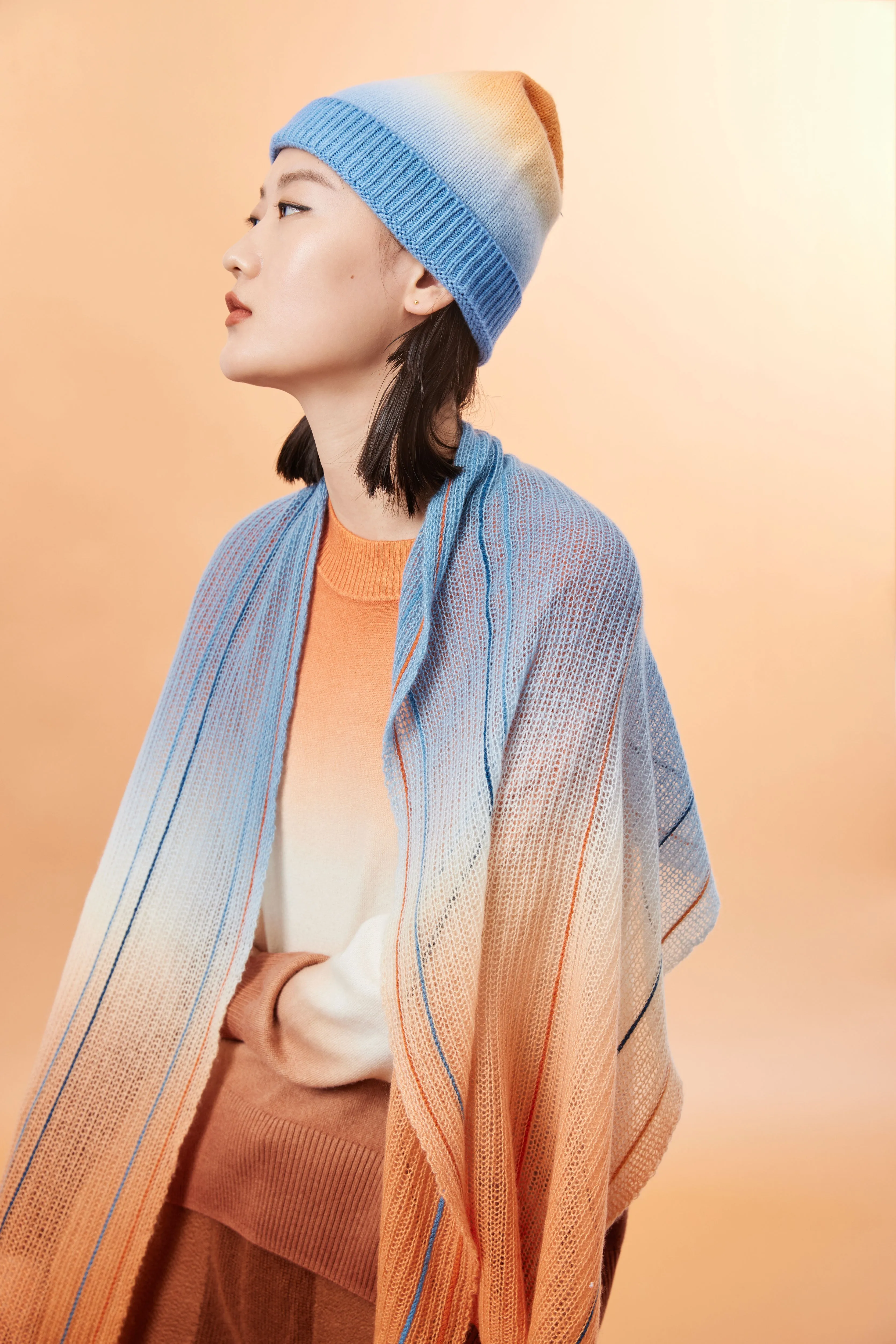 Gradient knitted cashmere hat