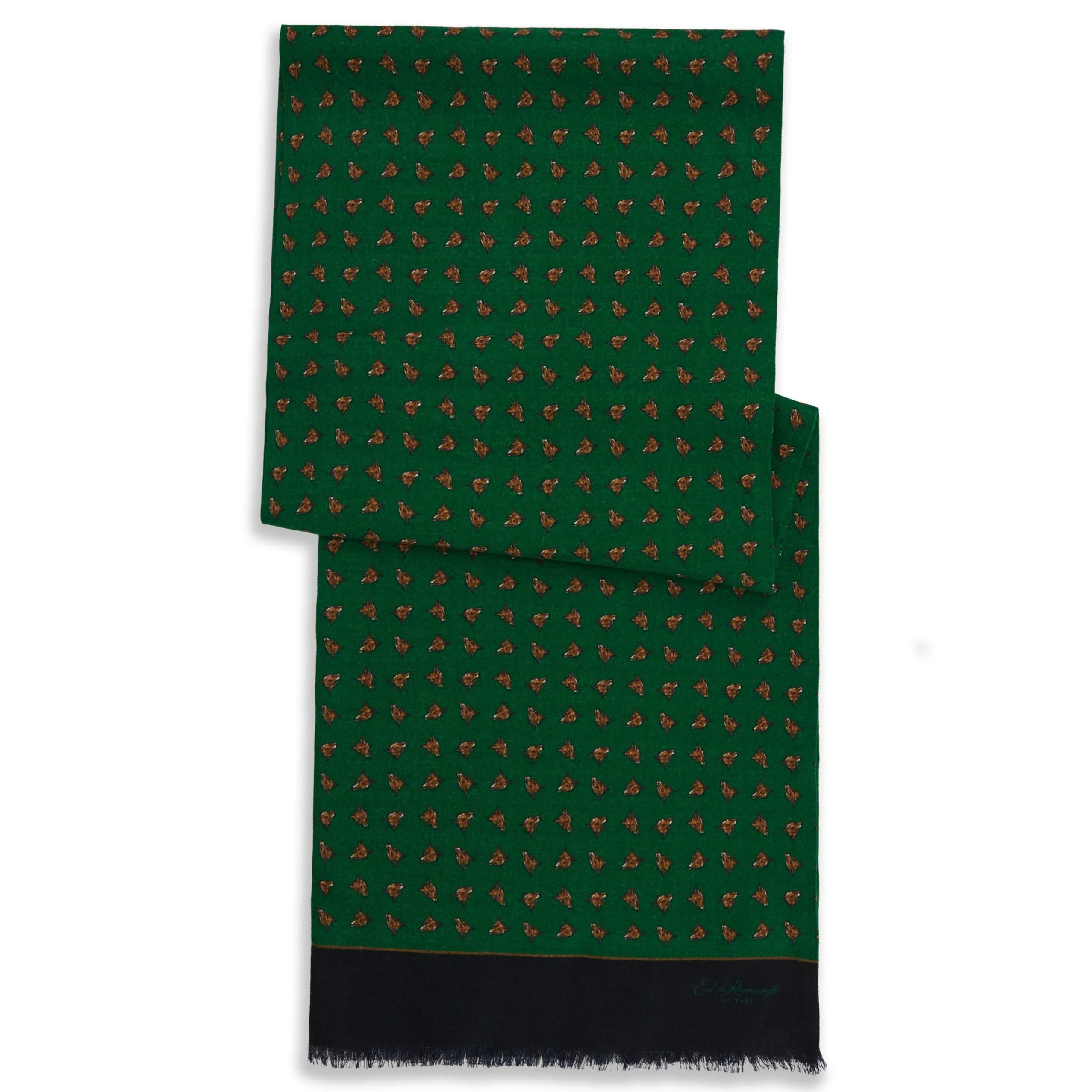 Green and Navy Fox Print Flannel Wool Scarf