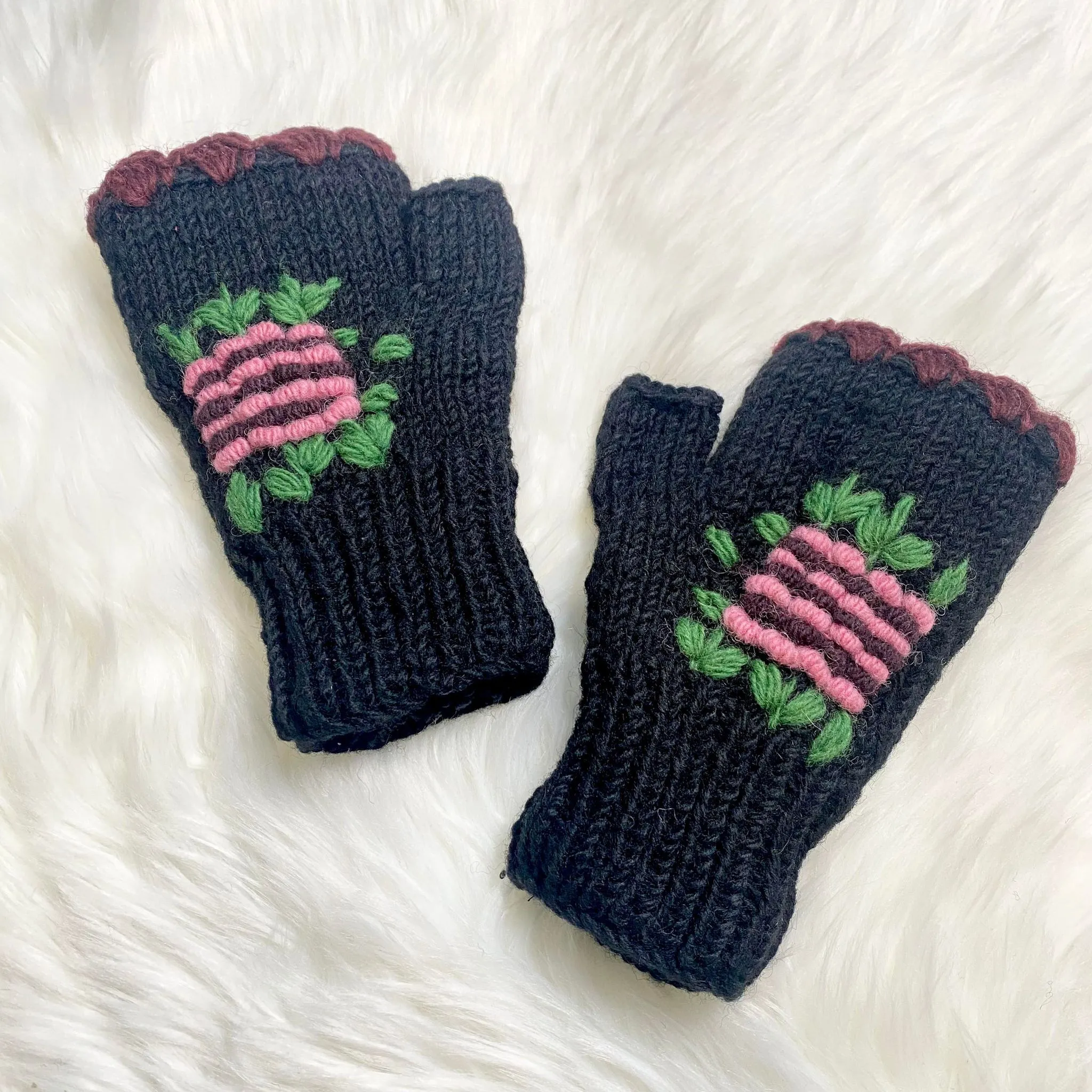 Himalayan Handknit Wool Fingerless Gloves/Hand Warmers