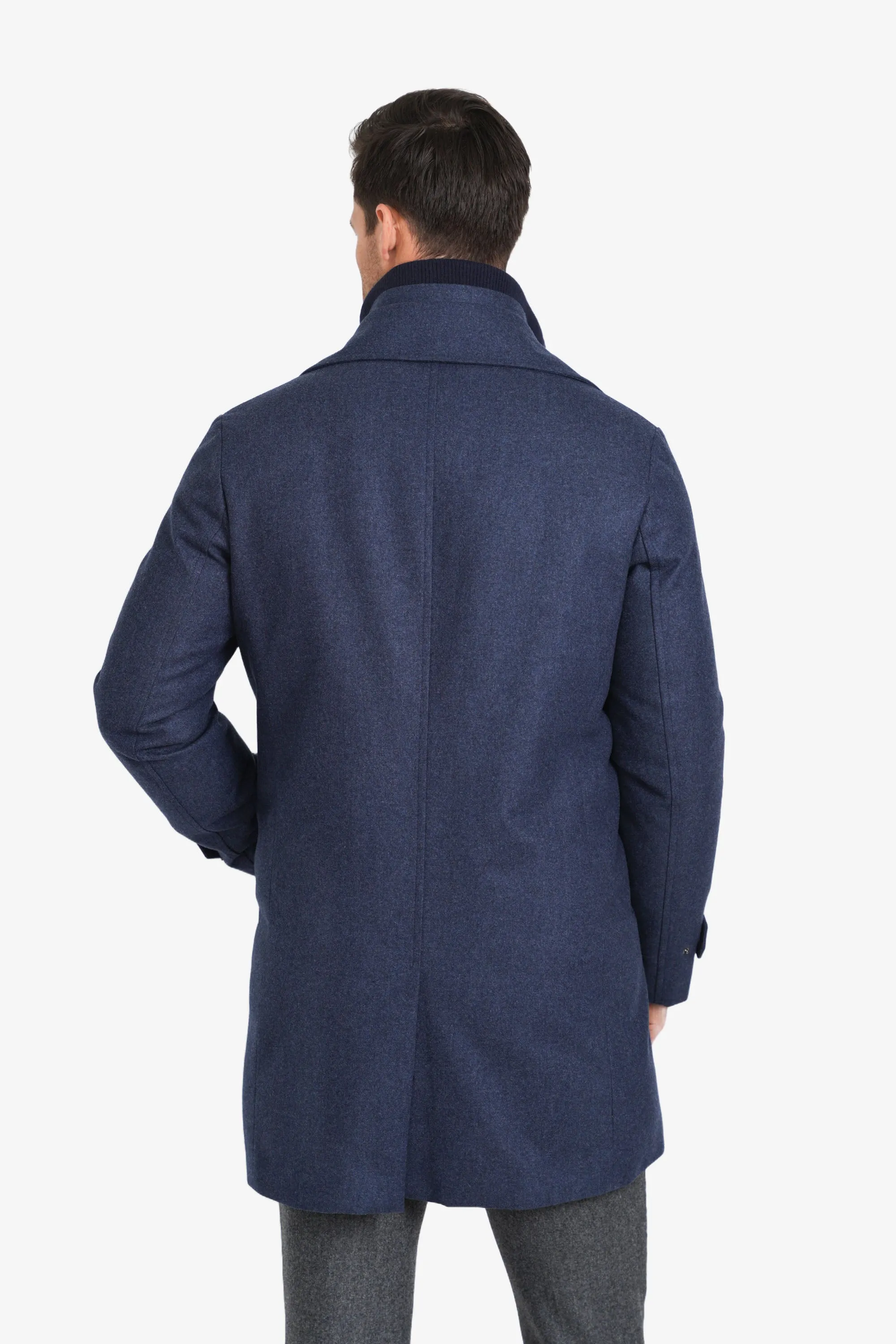 Hooded Stretch Wool Euro Coat, French Blue