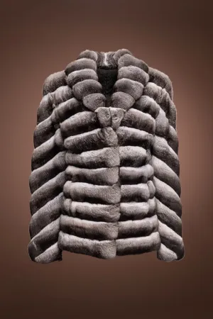 Horizontal Chinchilla Fur Jacket - Diagonal Sleeves