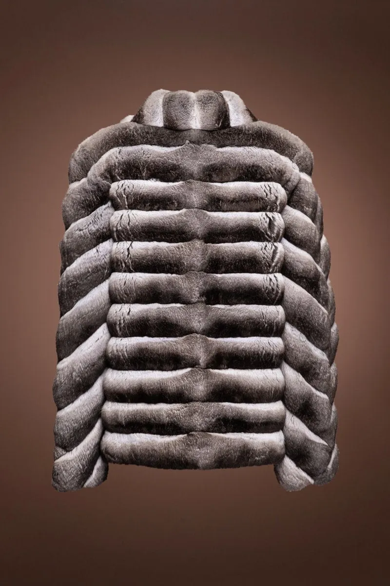 Horizontal Chinchilla Fur Jacket - Diagonal Sleeves