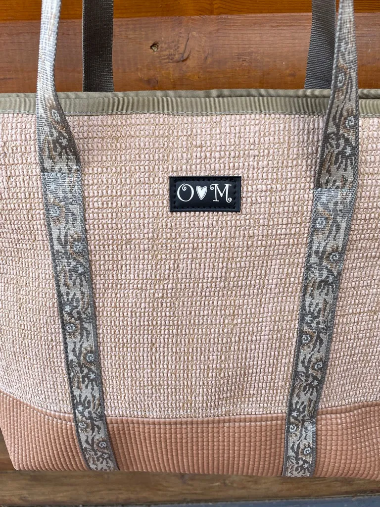 Jute Tote Zipper Top-Tan