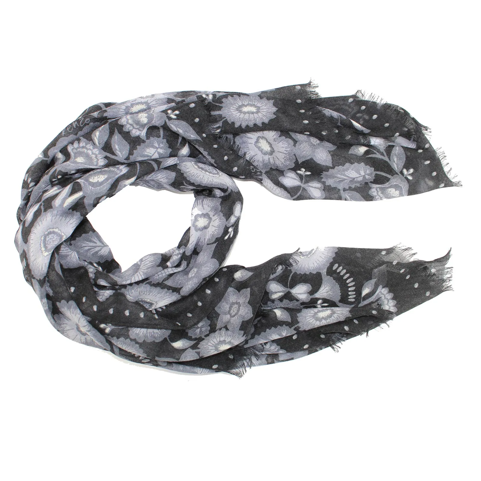 Kenzo Scarf Gray Black Floral - Extra Large Wool Silk Wrap