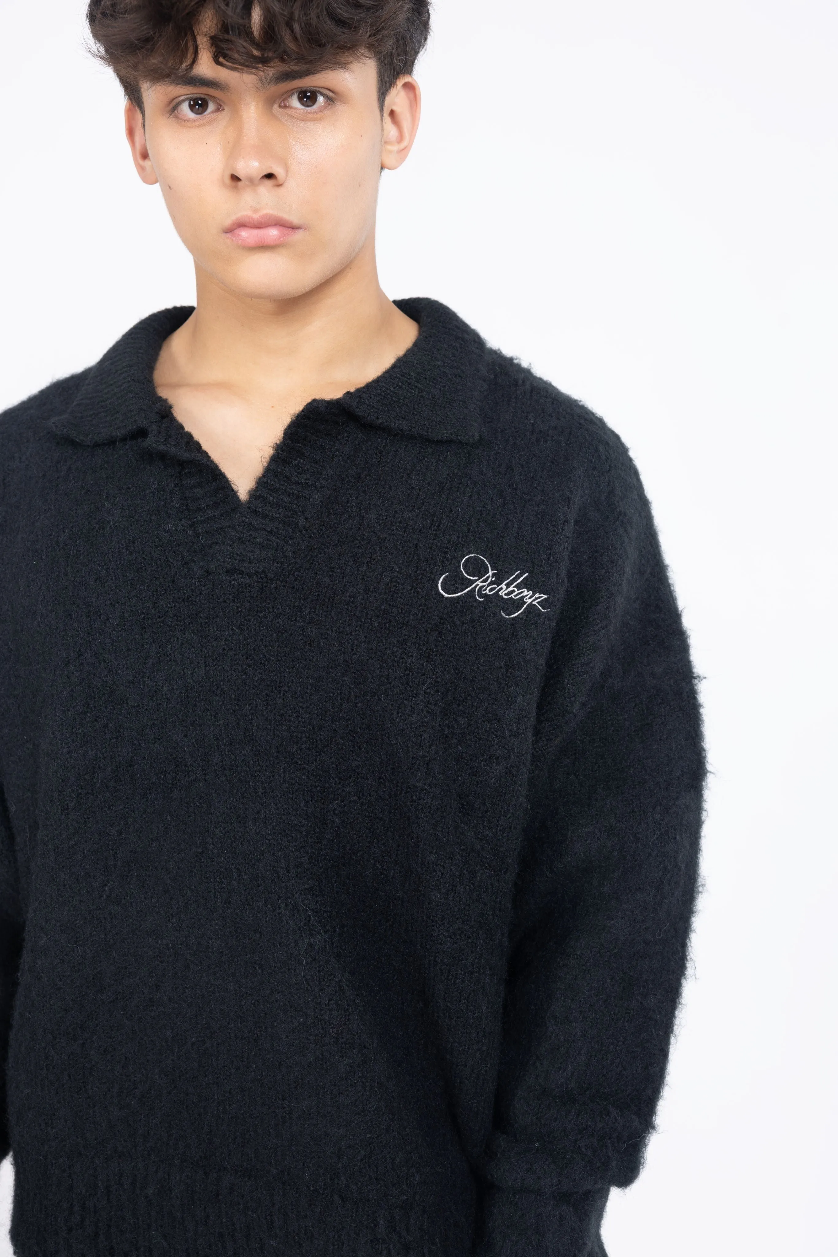 Knitted Mohair Polo - Obsidian