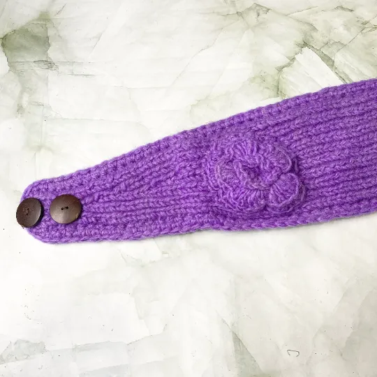 Knitted Purple Flower Design  Headband