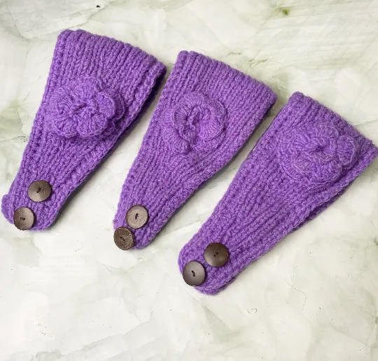 Knitted Purple Flower Design  Headband