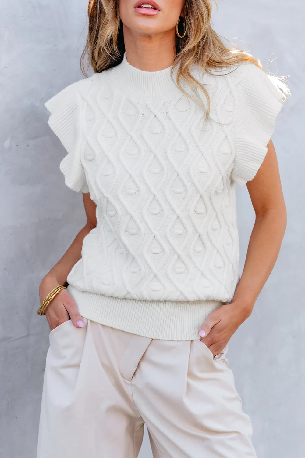 Knitted Vest Textured, Ruffled