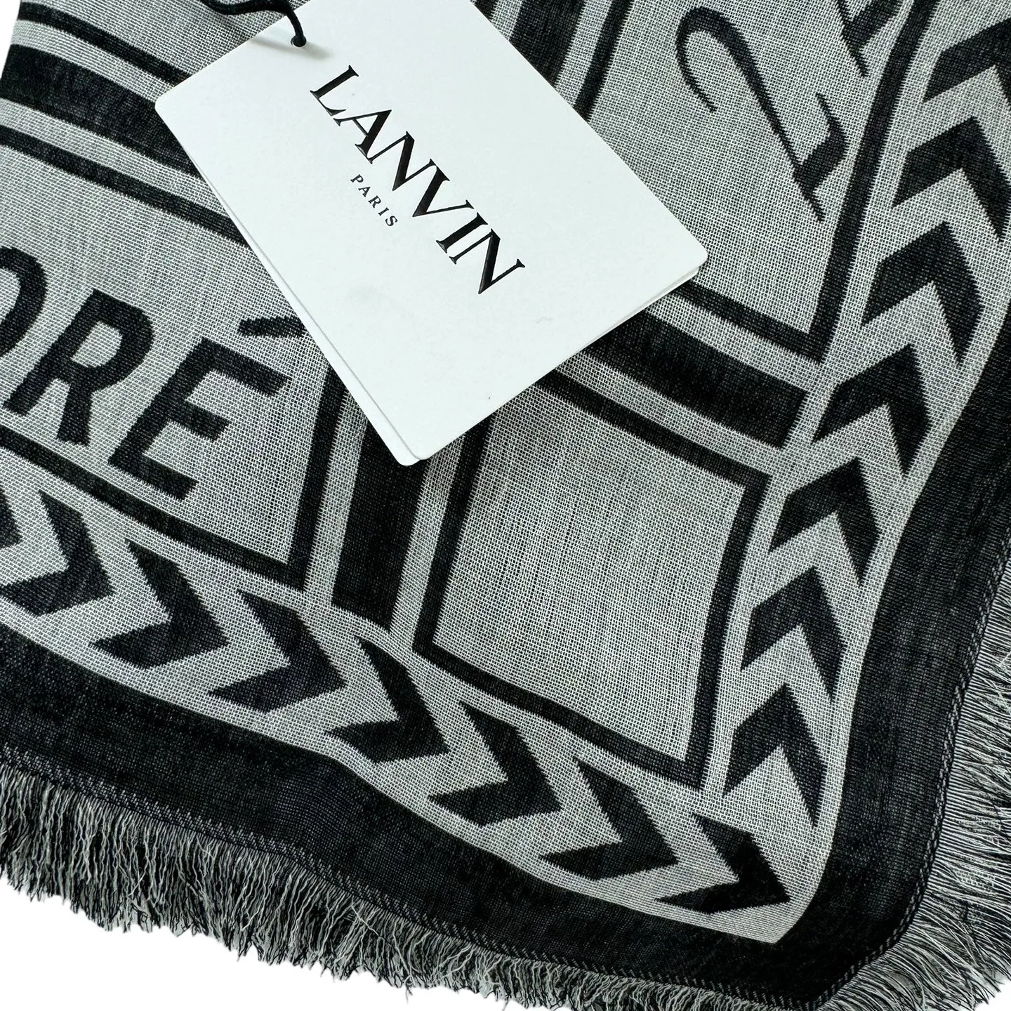 Lanvin Scarf Gray Signature Design - Extra Large 55 Inch Square Wool Silk Wrap