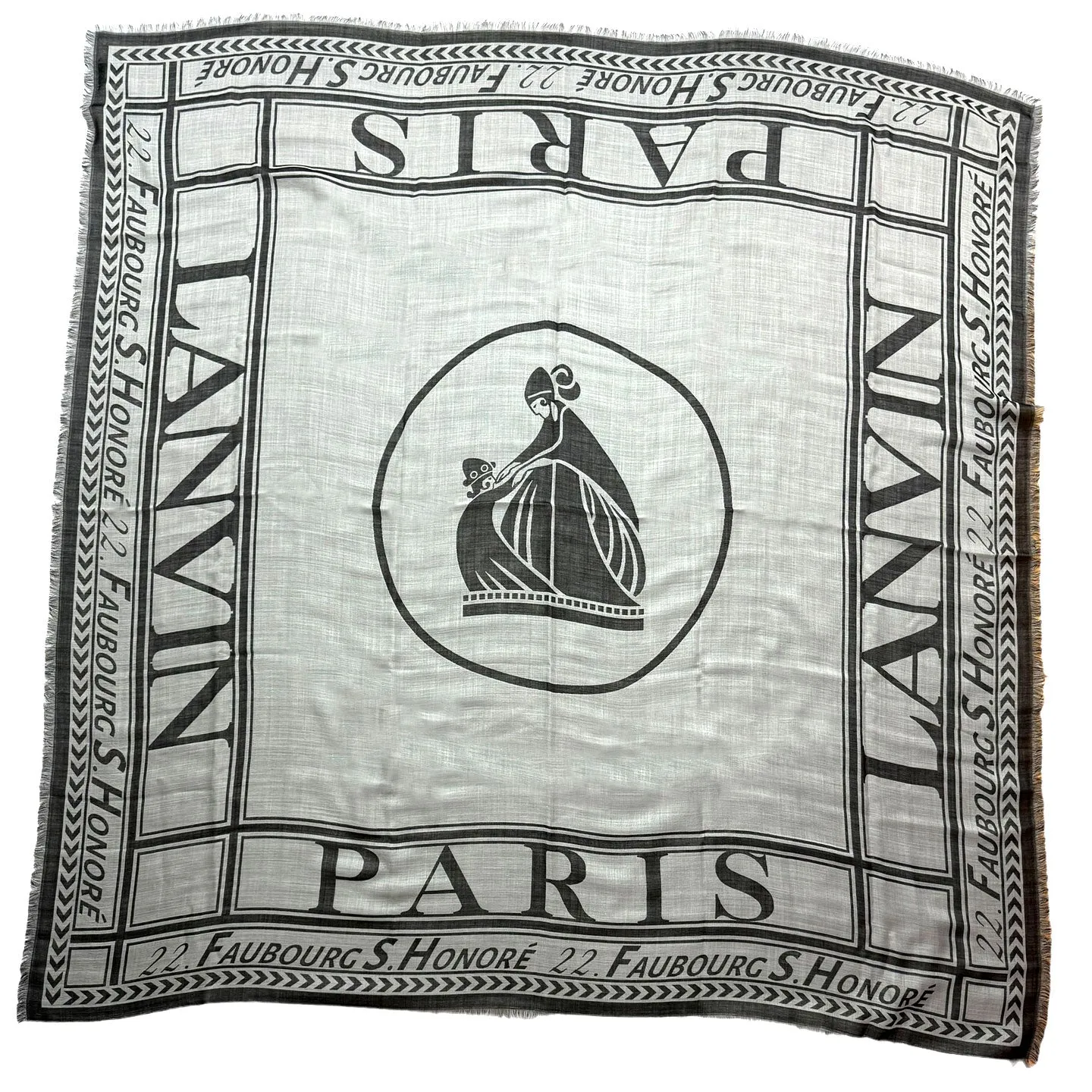 Lanvin Scarf Gray Signature Design - Extra Large 55 Inch Square Wool Silk Wrap